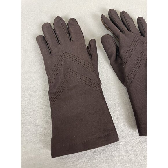 Vintage Isotoner Brown Nylon Leather Trim Driving Gloves Women One Size - Picture 4 of 8